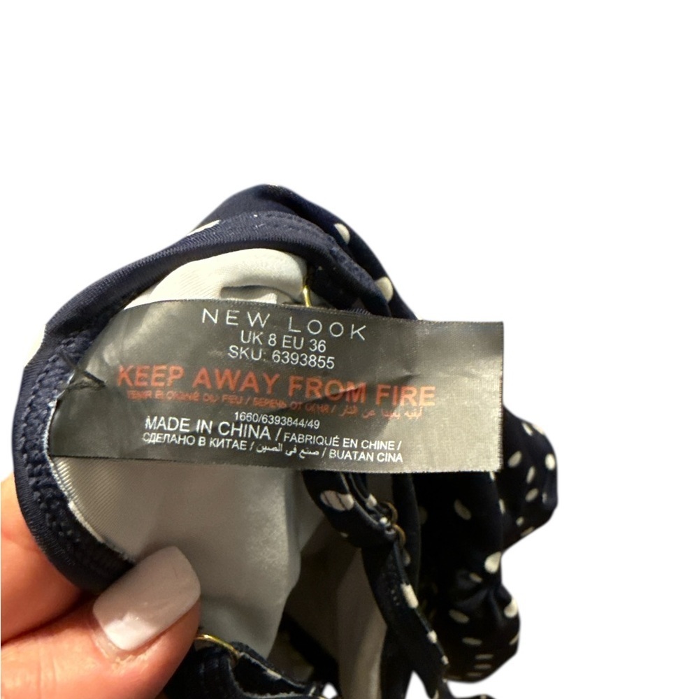 New Look Blue and White One Piece Swimsuit V-Neck Adjustable Straps - Picture 5 of 5